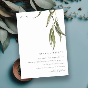 Simple Watercolor Eucalyptus Botanical Wedding Invitation
