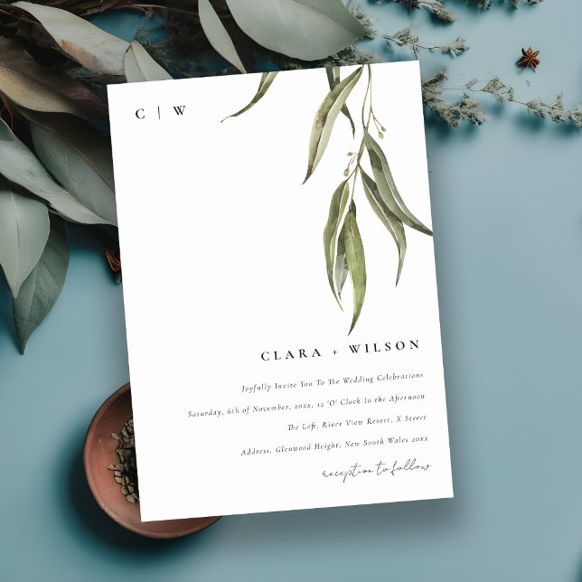 Simple Watercolor Eucalyptus Botanical Wedding Invitation (Creator Uploaded)