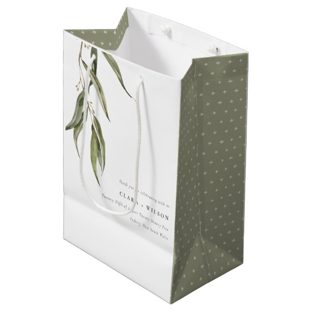 Simple Watercolor Eucalyptus Botanical Wedding Medium Gift Bag (Front Angled)