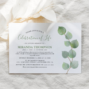 Simple Watercolor Eucalyptus Celebration of Life Invitation