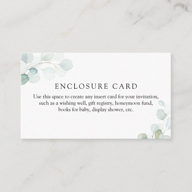 Simple Watercolor Eucalyptus Enclosure Card (Front)