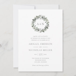 Simple Watercolor Eucalyptus Wedding Invitation