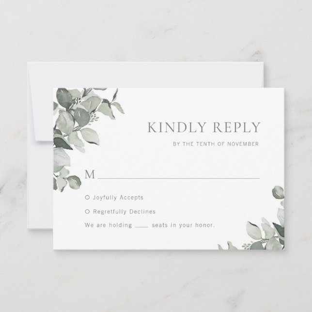 Simple Watercolor Eucalyptus Wedding RSVP Card (Front)