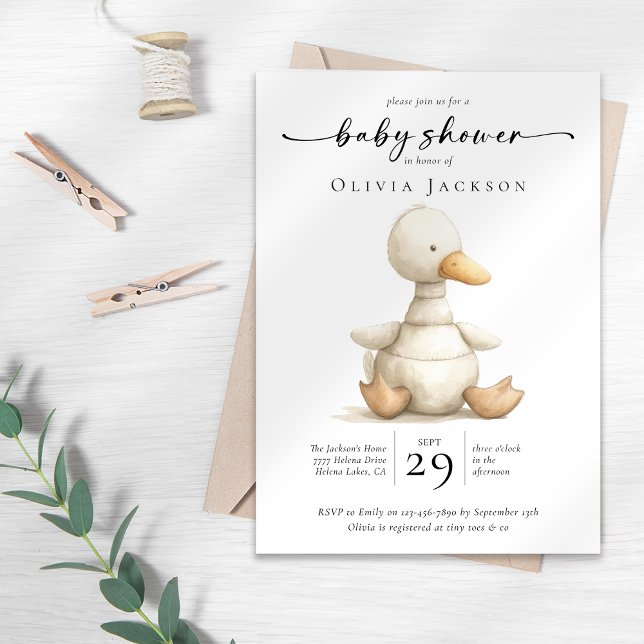 Simple Watercolor Farm Duck Baby Shower  Invitation (Creator Uploaded)