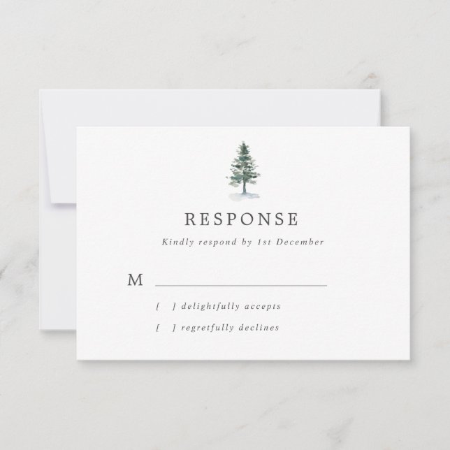Simple Watercolor Fir Tree Wedding RSVP Card (Front)