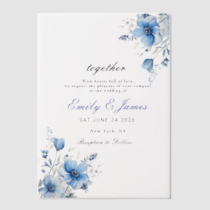 simple Watercolor Floral Dusty Blue wedding Vellum Invitations
