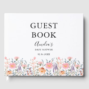 Simple Watercolor Floral Garden Baby Shower Guest Book
