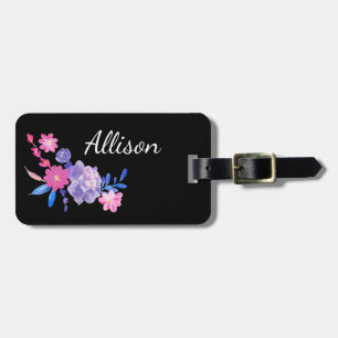 Simple Watercolor Floral Monogrammed Luggage Tag
