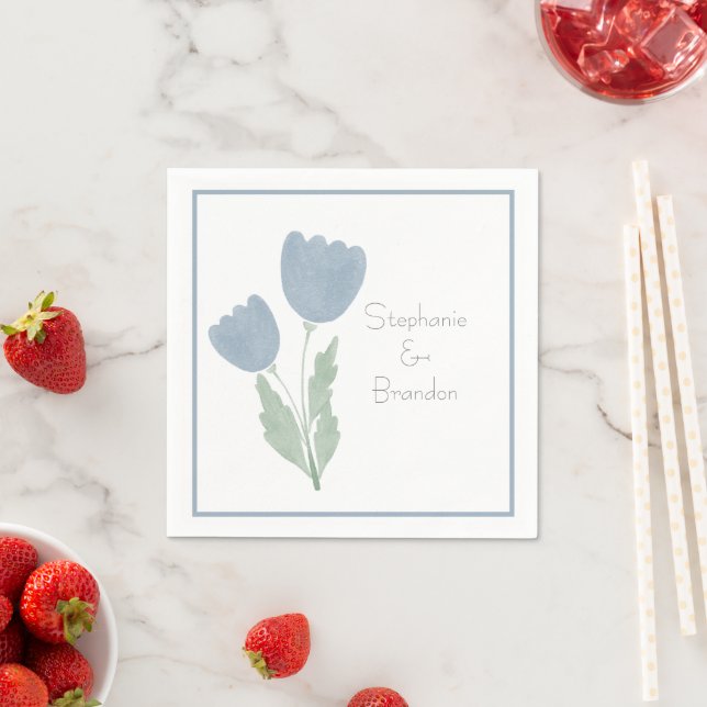 Simple Watercolor Floral Personalised Wedding Napkin (Insitu)