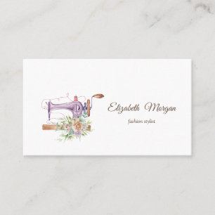 Simple Watercolor Floral Sewing Machine Business Card