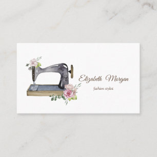 Simple Watercolor Floral Sewing Machine Business Card