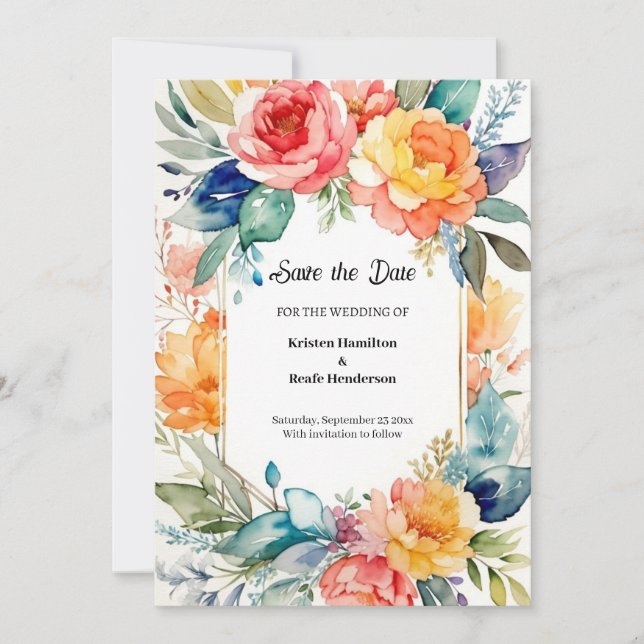 Simple Watercolor Floral Wedding Save the Date (Front)