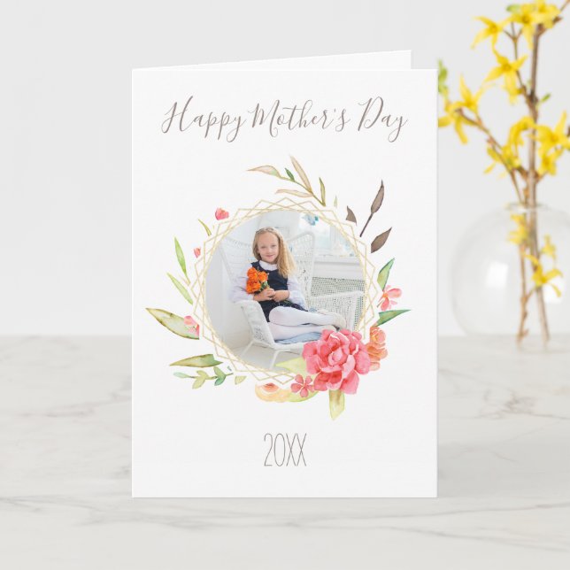 Simple Watercolor Floral with Photo Mother's Day Card (Yellow Flower)