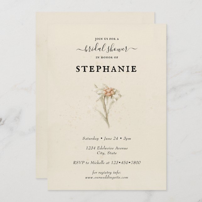 Simple Watercolor Flower Bridal Shower Invitation (Front/Back)