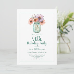 Simple Watercolor Flower Garden 90th Birthday Invitation
