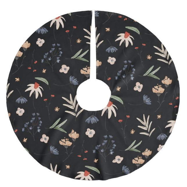 Simple watercolor flowers 1 brushed polyester tree skirt (Front)