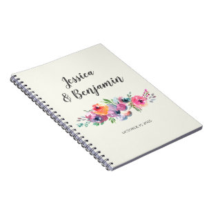Simple Watercolor Flowers Elegant Custom Wedding Notebook