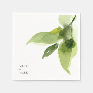 Simple Watercolor Foliage Couple Names Cocktail Napkin
