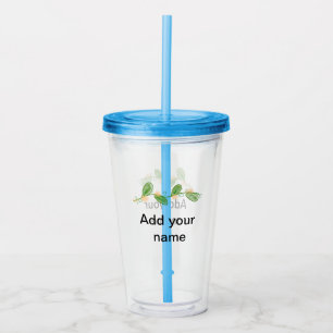 Simple watercolor green leaf monogram add name tex acrylic tumbler