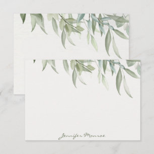 Simple watercolor green leaves personalised card