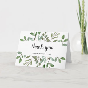 Simple Watercolor Greenery and Script   Thank You Card