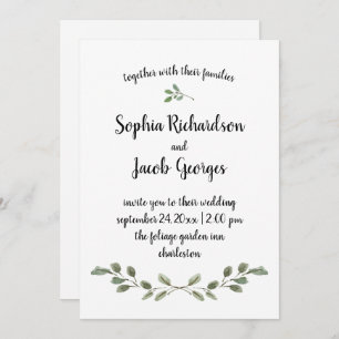 Simple Watercolor Greenery and Script Wedding Invitation
