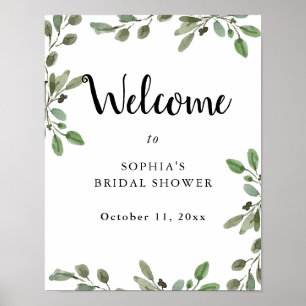 Simple Watercolor Greenery   Bridal Shower Welcome Poster