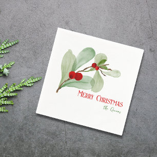 Simple Watercolor Greenery Merry Christmas  Napkin