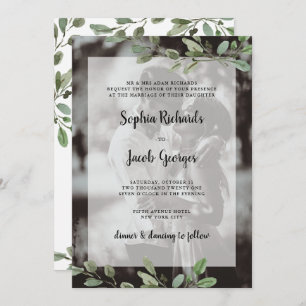 Simple Watercolor Greenery   Photo Wedding Invitation