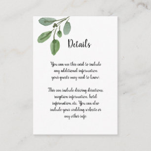 Simple Watercolor Greenery Script Wedding Details Enclosure Card