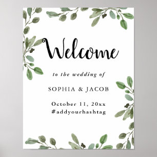 Simple Watercolor Greenery Wedding Welcome Poster