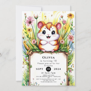 Simple Watercolor Hamster Birthday Invitation