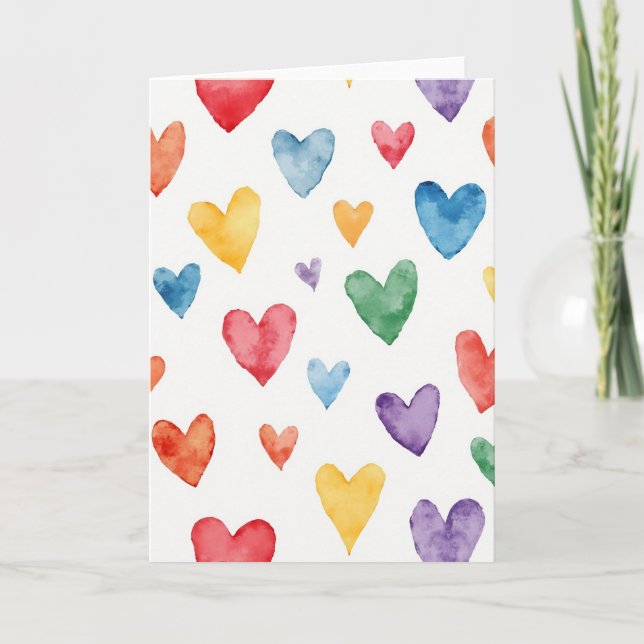 Simple Watercolor Hearts Pattern Card (Front)