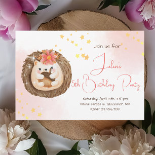 Simple watercolor Hedgehog Birthday Party Invitati Invitation