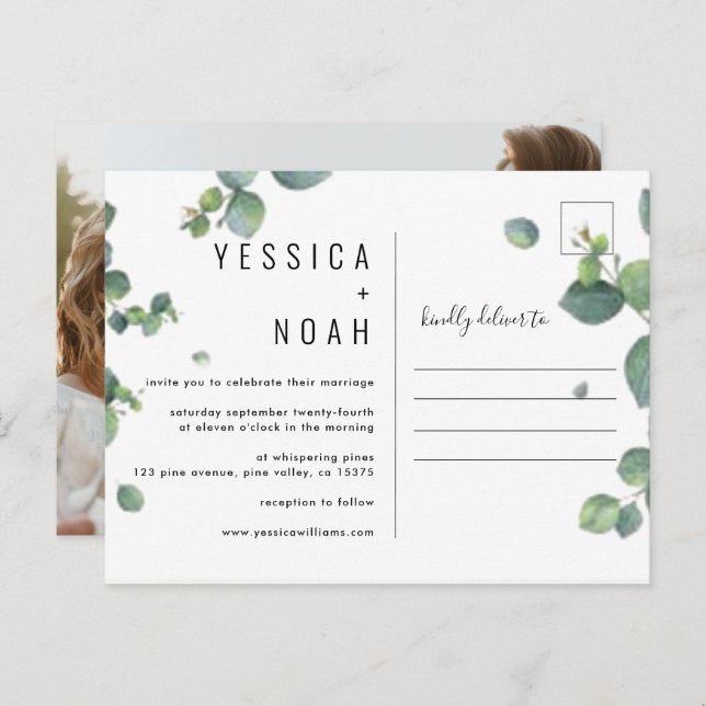 simple watercolor invitation Eucalyptus Wedding ph (Front/Back)