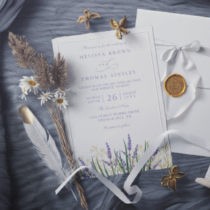 Simple Watercolor Lavender Purple QR Code Wedding Invitation