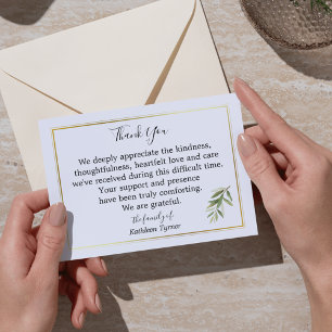 Simple Watercolor Leaf and Branch Memorial Thank You Card