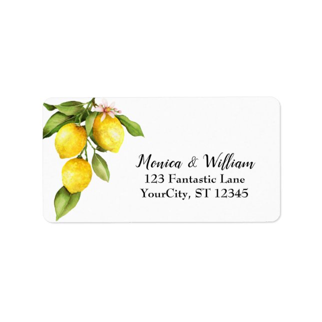 Simple Watercolor Lemons with Fresh Greenery Label (Front)