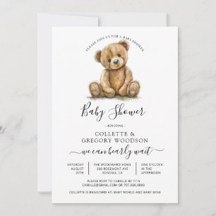 Simple Watercolor Little Bear Baby Shower Invitation