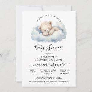Simple Watercolor Little Bear Baby Shower Invitation