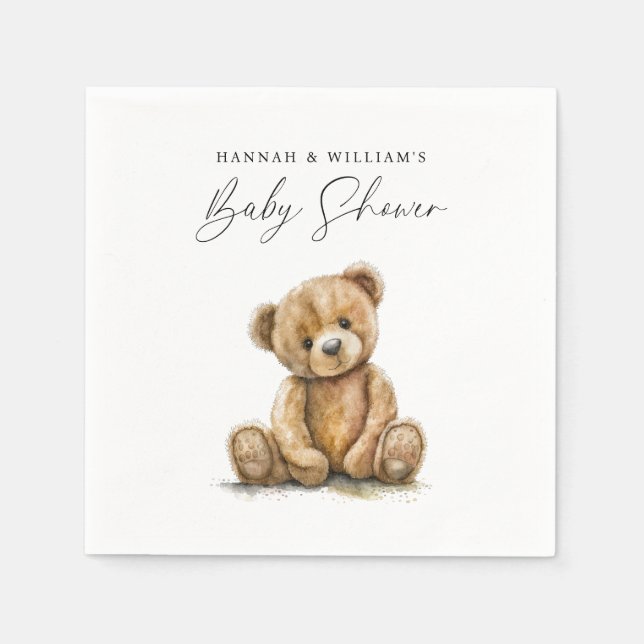 Simple Watercolor Little Bear Baby Shower Napkin (Front)