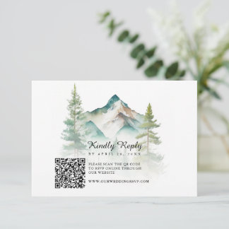 Simple Watercolor Mountain QR Code Wedding RSVP Card