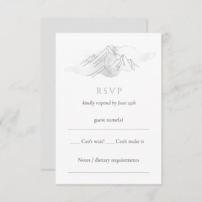Simple Watercolor Mountain Scenic Nature Wedding RSVP Card (Front/Back)