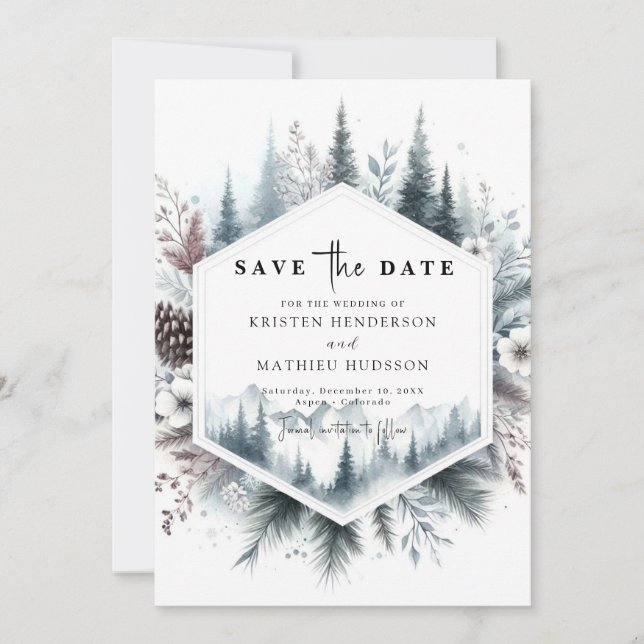 Simple Watercolor Mountain Wedding Save The Date (Front)