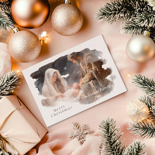 Simple Watercolor Nativity Scene Holiday Card