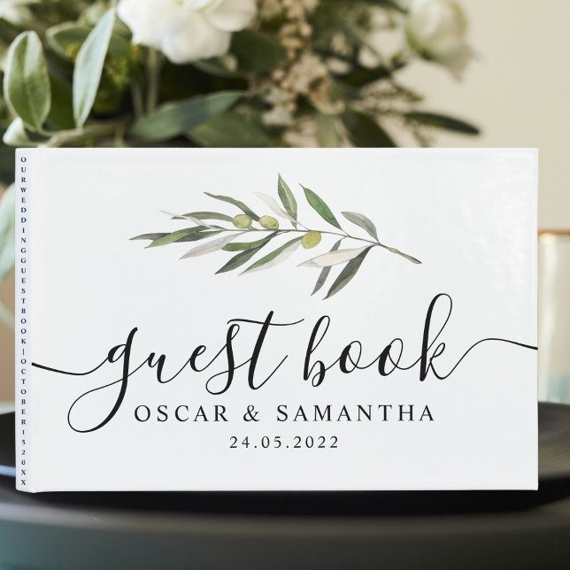 Simple Watercolor Olive Green Branch Guest Book (Creator Uploaded)