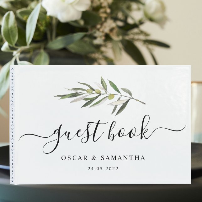 Simple Watercolor Olive Green Branch Guest Book (Creator Uploaded)