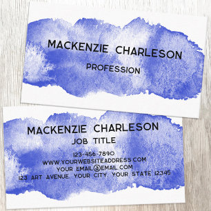 Simple Watercolor Paint Brushstroke Blue Business Card