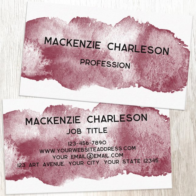 Simple Watercolor Paint Brushstroke Burgundy Business Card (Simple watercolor paint brushstroke custom text business card)