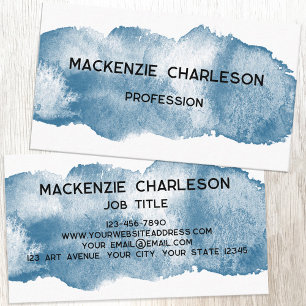 Simple Watercolor Paint Brushstroke Dusty Blue Business Card